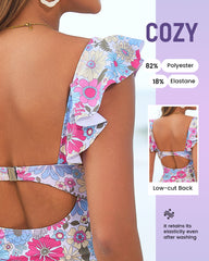 Floral Ruffle V-Neck Cutout One-Piece Swimsuit