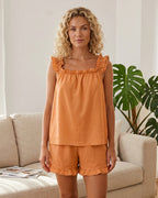 2-Piece Soft Pajama Set with Ruffle Tank Top & Shorts