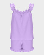 2-Piece Soft Pajama Set with Ruffle Tank Top & Shorts