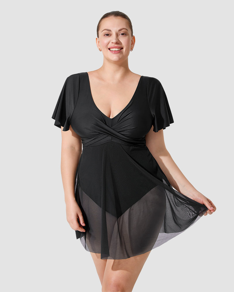 Plus Size Full Coverage Ruffle Swimdress Main image
