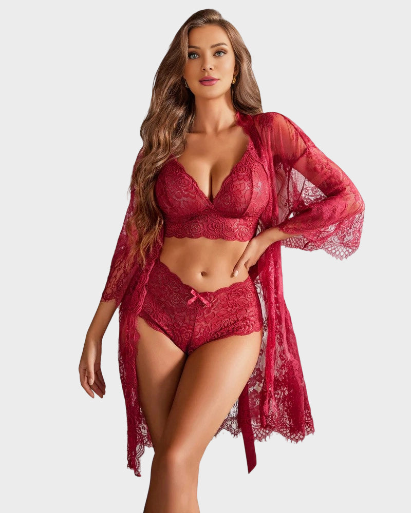 3-Piece Sheer Floral Lace Sleepwear Set Main image