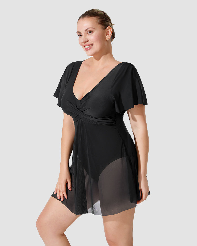 Plus Size Full Coverage Ruffle Swimdress Secondary image