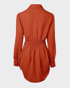 Long Sleeve Button Down Drawstring Shirt Dress