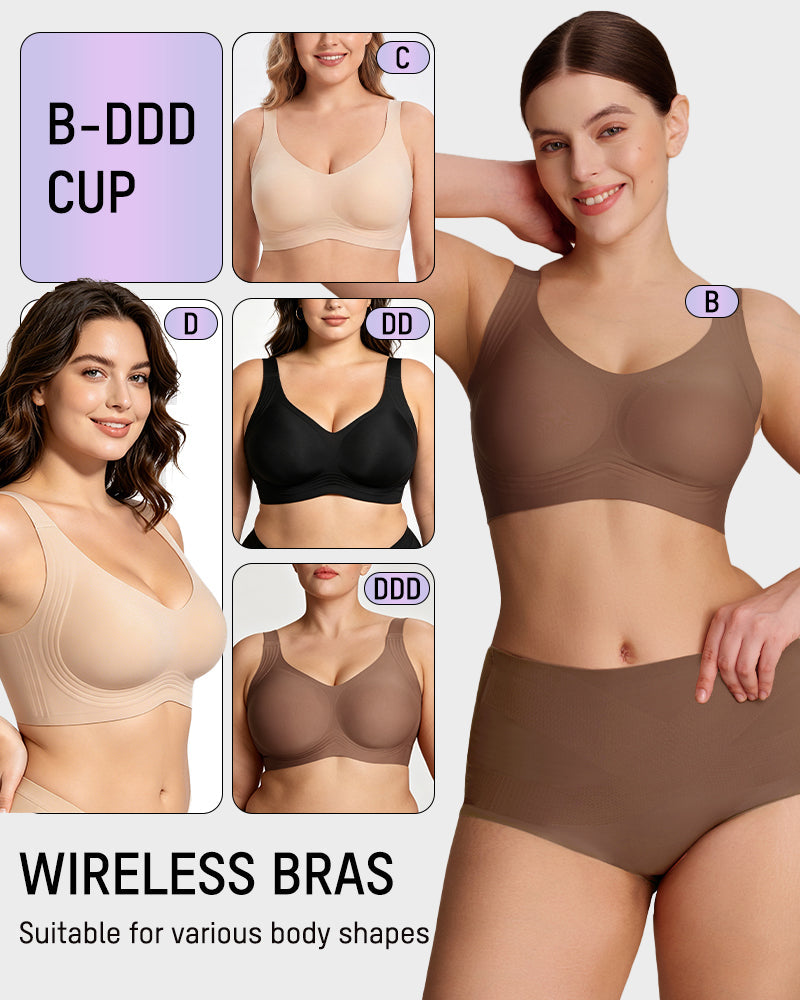 Shevrelle Bras for Women Supportive Wireless Push Up Bra Full Coverage Jelly Support No Underwire Seamless Plus Size Comfortable Bra