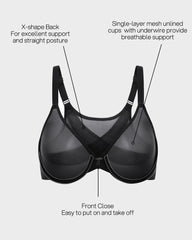 Front Closure Mesh Support Bra