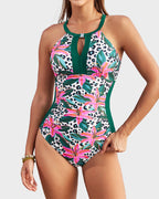 Full Coverage Retro Color Block Swimwear
