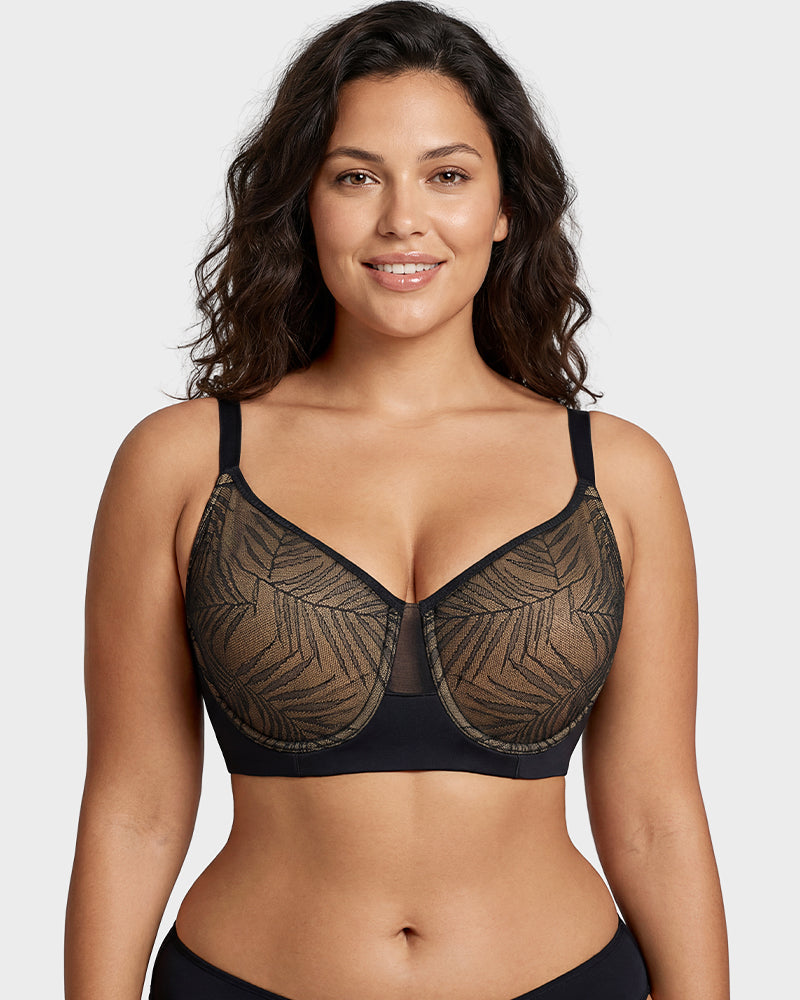Leaf Pattern Lace Full Coverage Unlined Push Up Bra Main image