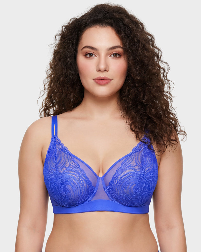 Plus Size Lace Mesh Full-Coverage Underwire Bra Main image