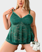 Plus Size Sheer Lace Cami Set