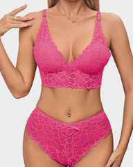 Romantic Lace Triangle Bra & Panty Lingerie Set(3 Pack)