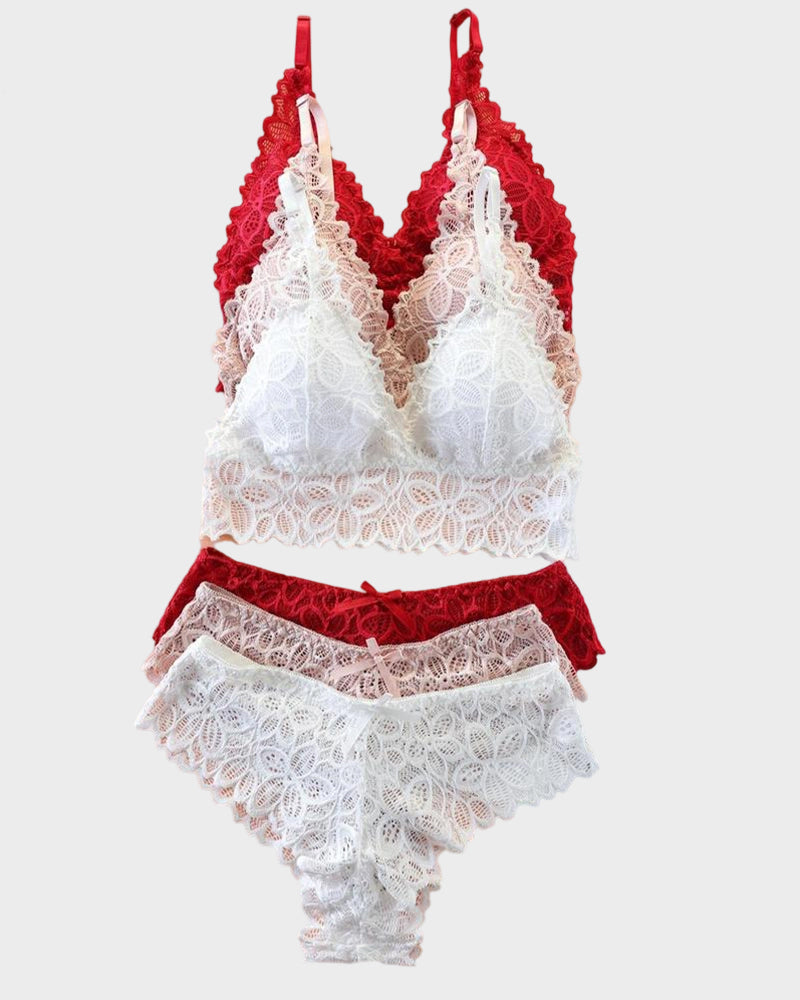 Romantic Lace Triangle Bra & Panty Lingerie Set(3 Pack) Main image