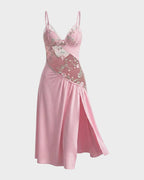 Sheer Embroidered Slit Lace Babydoll