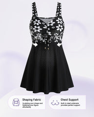 Sleeveless Floral Swimdress & Bottom Set with Adjustable Bust Tie