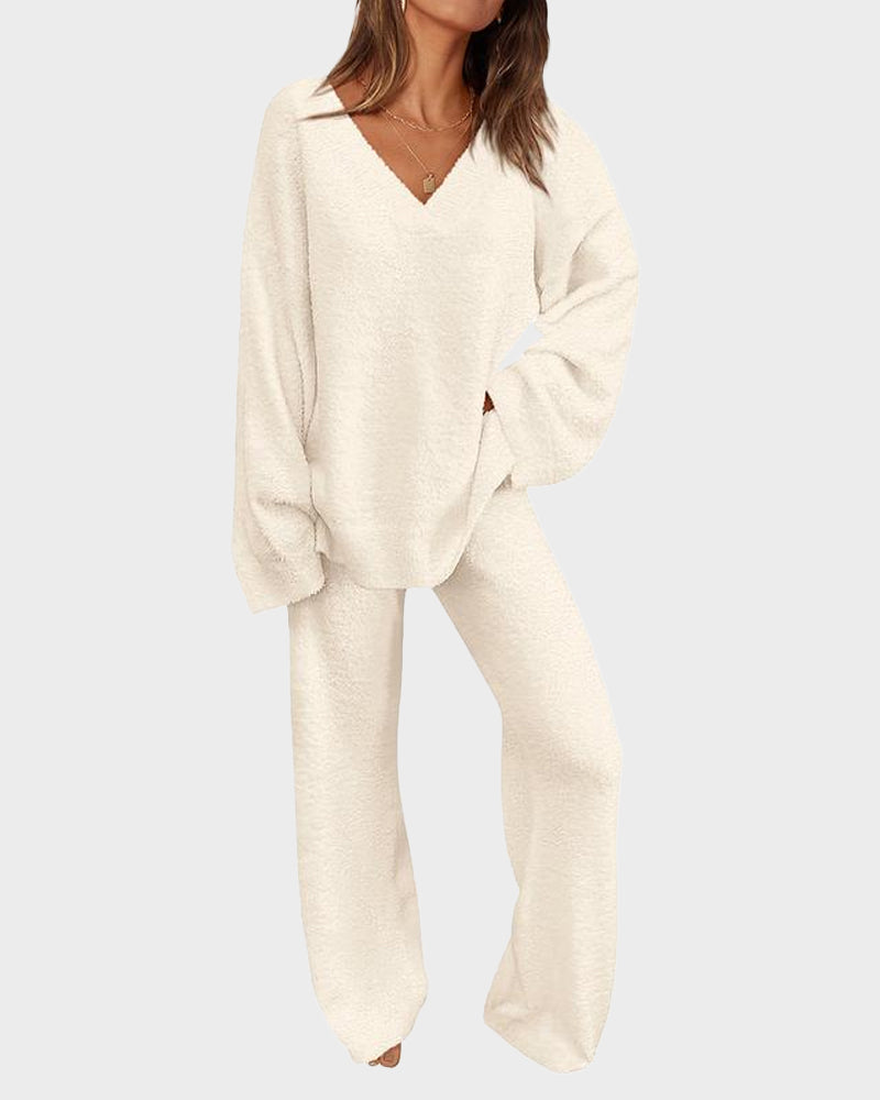 Soft Fuzzy V-Neck Loungewear Set Main image