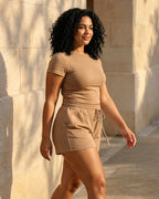 Solid Color Round Neck Casual Two-Piece Set
