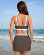 Sporty Color Block Side Slit Skirted Bikini Set