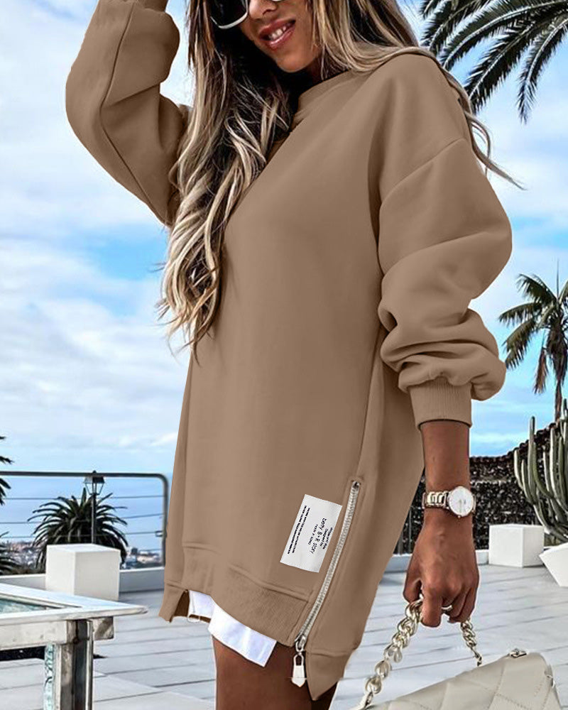Casual Long Sleeve Zipper Slit Oversized Sweatshirt Main image