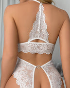 Floral Lace Sheer Crotchless Teddy Bodysuit